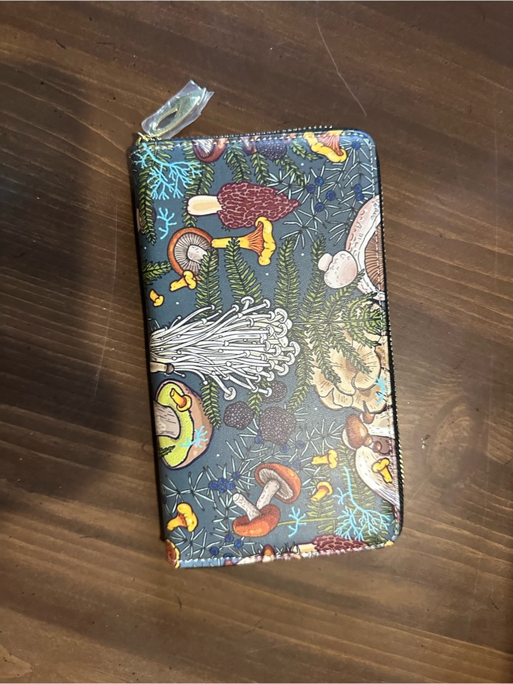 Mushroom Print Zip Wallet — Multicolor Botanical Design